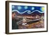 Starry Night in Budapest Hungary with Danube-Martina Bleichner-Framed Premium Giclee Print
