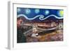 Starry Night in Budapest Hungary with Danube-Martina Bleichner-Framed Premium Giclee Print