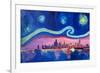 Starry Night in Chicago Illinois with Lake Michiga-Martina Bleichner-Framed Art Print