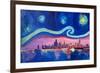 Starry Night in Chicago Illinois with Lake Michiga-Martina Bleichner-Framed Art Print