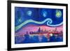 Starry Night in Chicago Illinois with Lake Michiga-Martina Bleichner-Framed Art Print