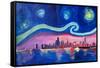 Starry Night in Chicago Illinois with Lake Michiga-Martina Bleichner-Framed Stretched Canvas