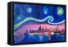 Starry Night in Chicago Illinois with Lake Michiga-Martina Bleichner-Framed Stretched Canvas