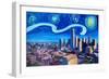 Starry Night in Dallas - Van Gogh Inspirations-Markus Bleichner-Framed Premium Giclee Print