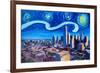 Starry Night in Dallas - Van Gogh Inspirations-Markus Bleichner-Framed Art Print