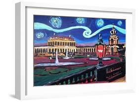 Starry Night in Dresden with Zwinger and Van Gogh-Martina Bleichner-Framed Art Print