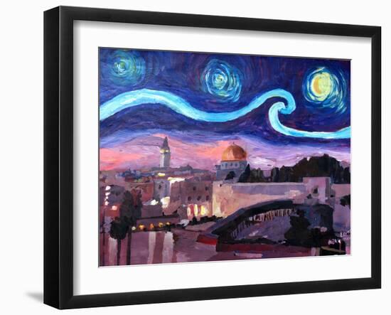 Starry Night in Jerusalem over Wailing Wall-Markus Bleichner-Framed Art Print