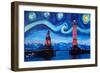 Starry Night in Lindau with Lion and Lighttower-Markus Bleichner-Framed Art Print