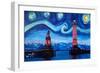 Starry Night in Lindau with Lion and Lighttower-Markus Bleichner-Framed Art Print