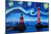 Starry Night in Lindau with Lion and Lighttower-Markus Bleichner-Mounted Premium Giclee Print