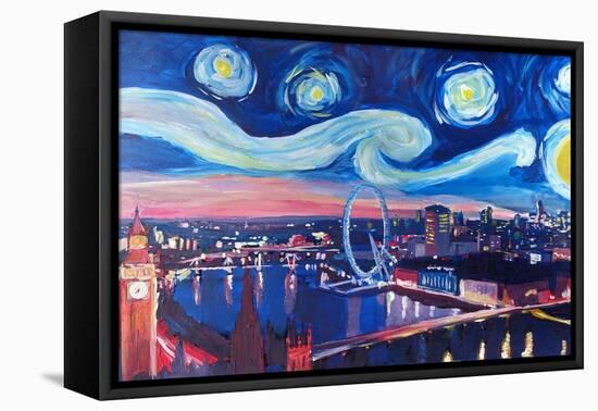 Starry Night in London - Skyline with Big Ben-Markus Bleichner-Framed Stretched Canvas