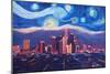 Starry Night in Los Angeles - Van Gogh Inspiration-Markus Bleichner-Mounted Premium Giclee Print