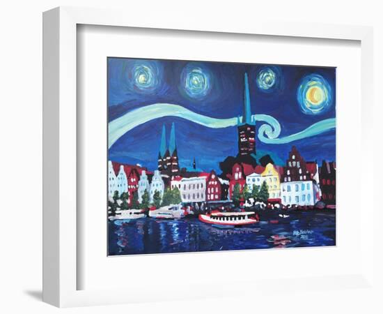 Starry Night in Luebeck Germany with Van Gogh Insp-Martina Bleichner-Framed Art Print