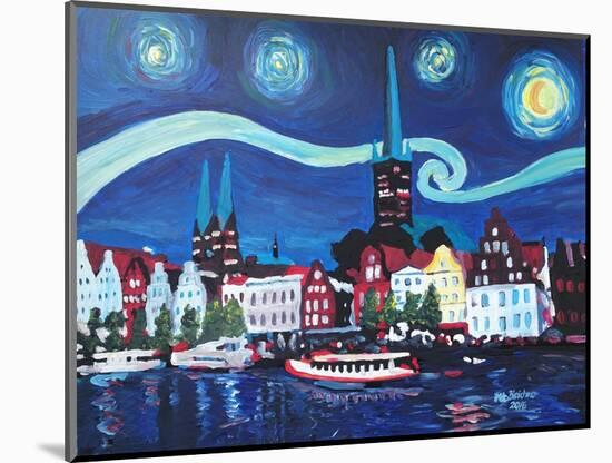 Starry Night in Luebeck Germany with Van Gogh Insp-Martina Bleichner-Mounted Art Print