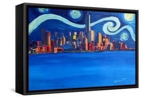 Starry Night in New York City Manhattan Skyline-Markus Bleichner-Framed Stretched Canvas