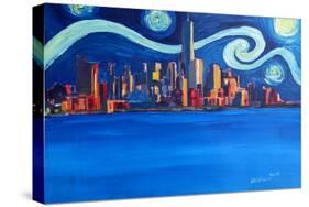 Starry Night in New York City Manhattan Skyline-Markus Bleichner-Stretched Canvas