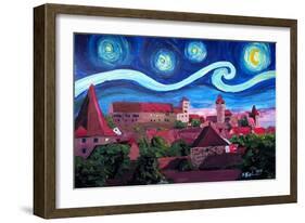 Starry Night in Nuremberg Germany with Castle and-Martina Bleichner-Framed Art Print