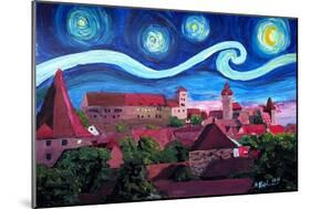 Starry Night in Nuremberg Germany with Castle and-Martina Bleichner-Mounted Art Print