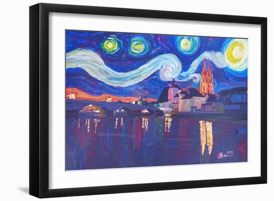 Starry Night in Regensburg Van Gogh Inspirations-Markus Bleichner-Framed Art Print