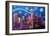 Starry Night in Seattle Space Needle with Van Go-Martina Bleichner-Framed Art Print
