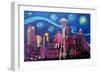 Starry Night in Seattle Space Needle with Van Go-Martina Bleichner-Framed Art Print