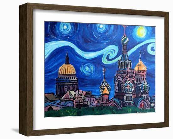 Starry Night in St Petersburg Russia-Martina Bleichner-Framed Art Print