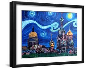 Starry Night in St Petersburg Russia-Martina Bleichner-Framed Art Print