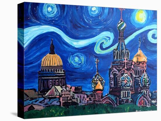 Starry Night in St Petersburg Russia-Martina Bleichner-Stretched Canvas