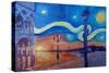 Starry Night in Venice Italy San Marco with Lion-Markus Bleichner-Stretched Canvas