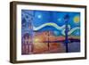 Starry Night in Venice Italy San Marco with Lion-Markus Bleichner-Framed Art Print