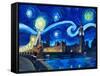 Starry Night London Parliament Van Gogh Inspired-Martina Bleichner-Framed Stretched Canvas