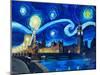 Starry Night London Parliament Van Gogh Inspired-Martina Bleichner-Mounted Art Print