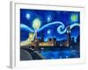 Starry Night London Parliament Van Gogh Inspired-Martina Bleichner-Framed Art Print