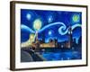 Starry Night London Parliament Van Gogh Inspired-Martina Bleichner-Framed Art Print