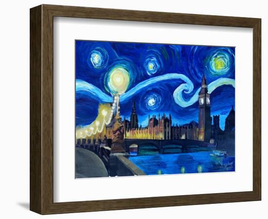 Starry Night London Parliament Van Gogh Inspired-Martina Bleichner-Framed Art Print