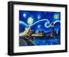 Starry Night London Parliament Van Gogh Inspired-Martina Bleichner-Framed Art Print