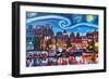 Starry Night over Amsterdam Canal with Van Gogh-Martina Bleichner-Framed Premium Giclee Print