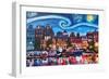 Starry Night over Amsterdam Canal with Van Gogh-Martina Bleichner-Framed Premium Giclee Print
