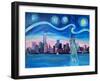 Starry Night over Manhattan with Statue of Liberty-Markus Bleichner-Framed Art Print