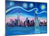 Starry Night over Manhattan with Statue of Liberty-Markus Bleichner-Mounted Art Print