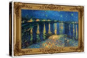 Starry Night Over the Rhone Poster with Gilded Faux Frame Border-null-Stretched Canvas