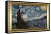 Starry Night Poster with Gilded Faux Frame Border-null-Framed Stretched Canvas