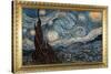 Starry Night Poster with Gilded Faux Frame Border-null-Stretched Canvas