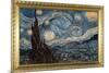 Starry Night Poster with Gilded Faux Frame Border-null-Mounted Poster