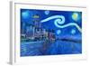 Starry Night Quebec Chateau Frontenac Van Gogh-Martina Bleichner-Framed Art Print