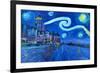 Starry Night Quebec Chateau Frontenac Van Gogh-Martina Bleichner-Framed Art Print