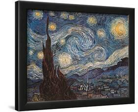 Starry Night, White Border, Text-Vincent van Gogh-Framed Art Print