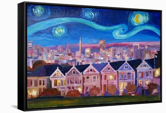 Starry Night with Painted Ladies San Francisco-Markus Bleichner-Framed Stretched Canvas