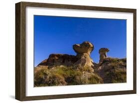 Starry Sky Above Hoodoo Formations at Dinosaur Provincial Park, Canada-null-Framed Photographic Print