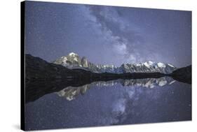 Starry Sky over Mont Blanc Range Seen from Lac De Chesery. Haute Savoie. France Europe-ClickAlps-Stretched Canvas